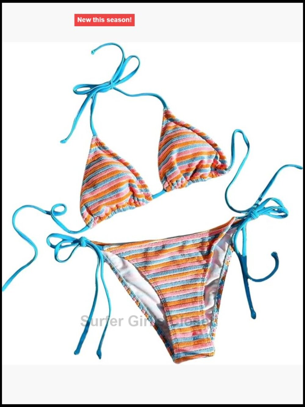 Striped Knot High Waisted Halter Triangle Bikini Set
